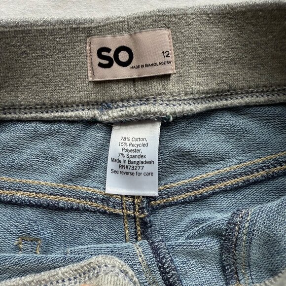 SO Girls Denim Jogger Shorts With Drawstring Waist & Cuffed Hem Size 12 Blue Cot - Picture 4 of 8